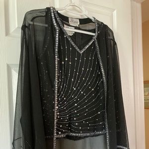 Black evening shell and sheer jacket by J Kara New York size small